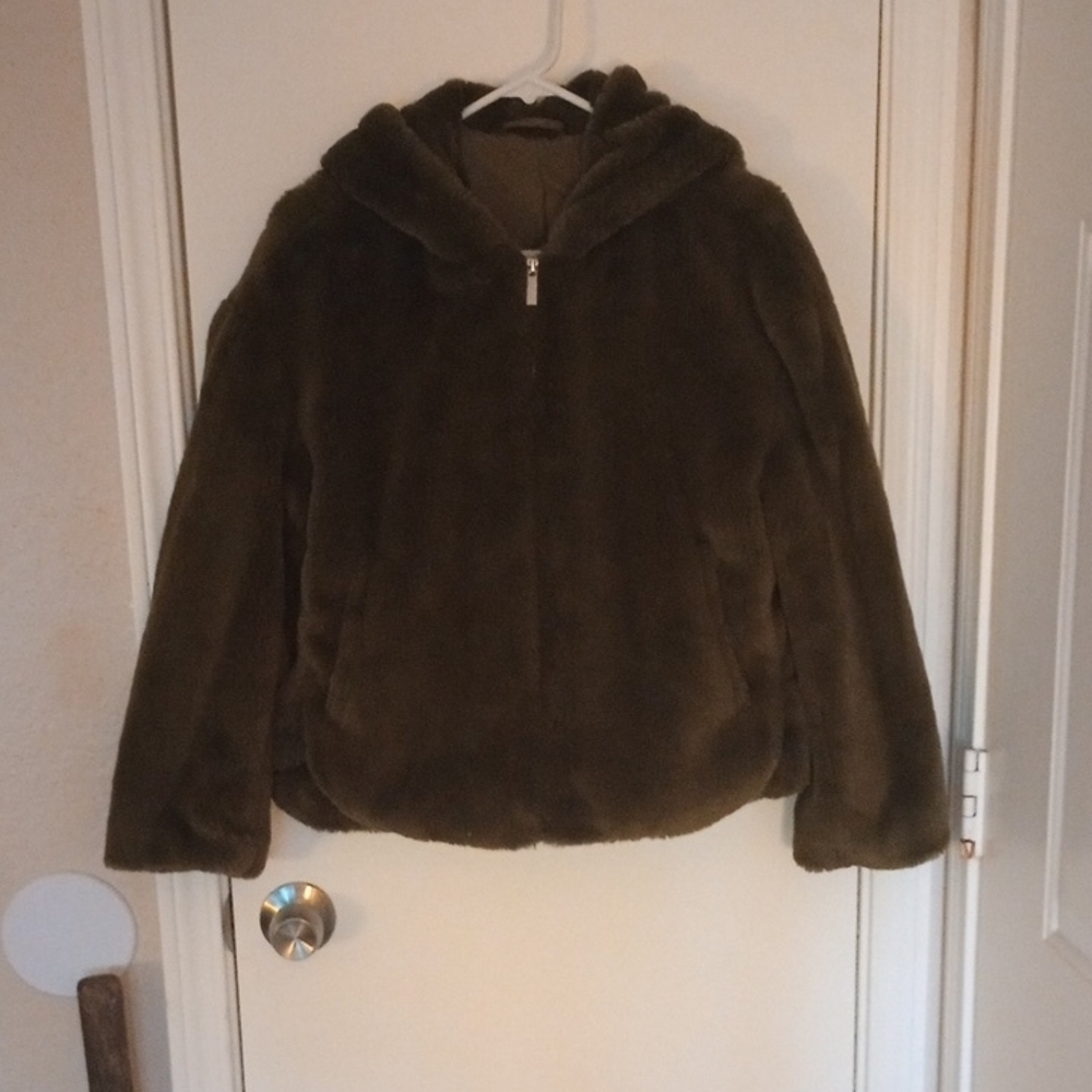 Source Unknown Green Teddy Jacket with Hood and Soft Fluffy Texture